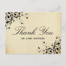 Elegante antike Wirbel Hochzeit Vielen Dank Postkarte