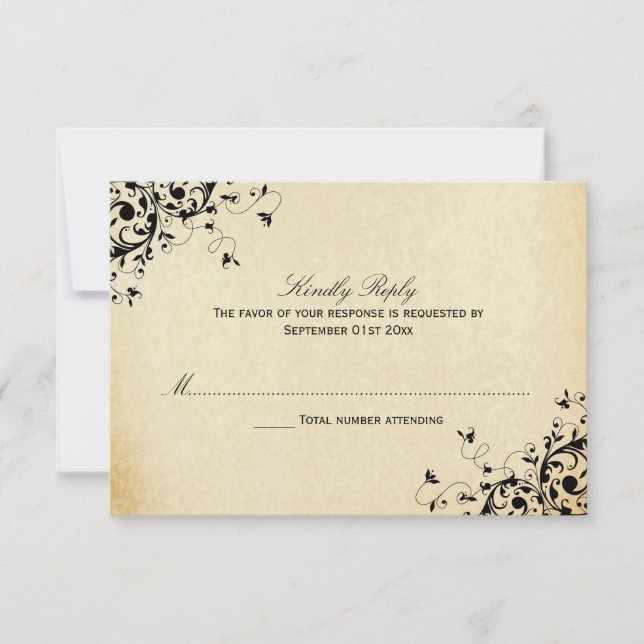 Elegante antike Wirbel Hochzeiten von RSVP-Karten RSVP Karte (Vorderseite)