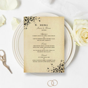 Elegante antike Wirbel Hochzeitsmenü Menükarte