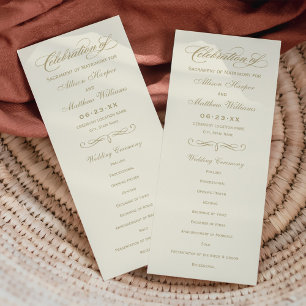 Elegante Antique-Gold-Kalligrafie-Hochzeit Programm