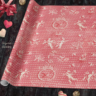 Elegante Antique Rosa-Rote Cupido-Engel und Herzen Geschenkpapier