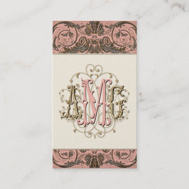 Elegante Antiqued Goldbarocke mit Monogramm Karten (Vorderseite)