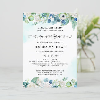 Elegante Aqua Aquamarin Quinceñera Einladung