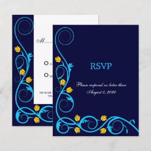 Elegante Aqua Blue and Yellow Wirbel RSVP Card Einladung