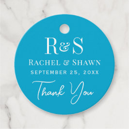 Elegante Aqua Blue Chic Moderne Monogram Wedding Geschenkanhänger