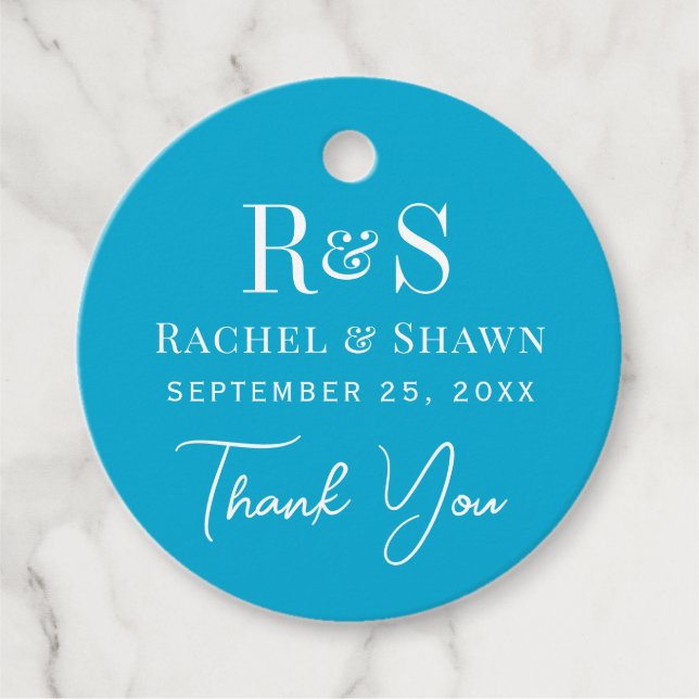Elegante Aqua Blue Chic Moderne Monogram Wedding Geschenkanhänger (Vorderseite)
