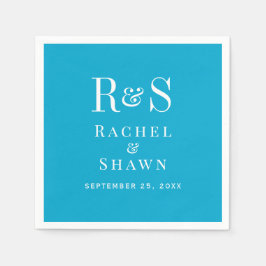Elegante Aqua Blue Chic Moderne Monogram Wedding Serviette