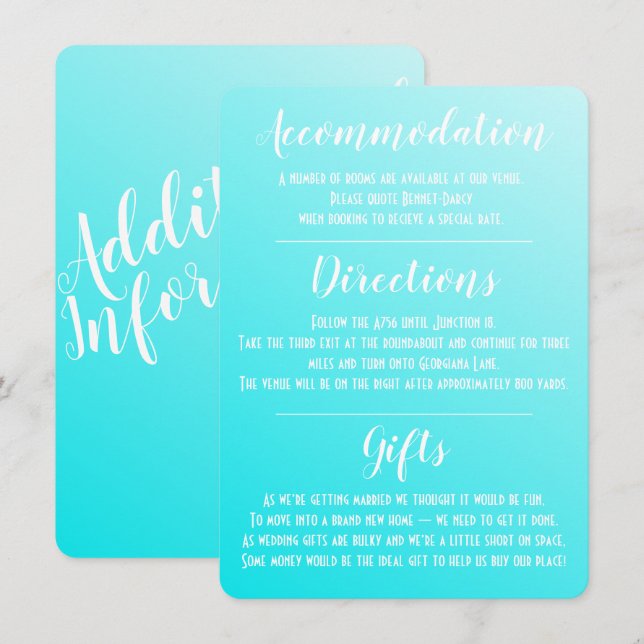 Elegante Aqua Blue Enclosure Card Einladung (Vorne/Hinten)