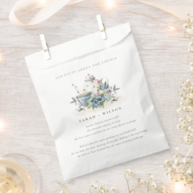 Elegante Aqua Blue Floral Teapot Facts Wedding Geschenktütchen (Ausgeschnitten)
