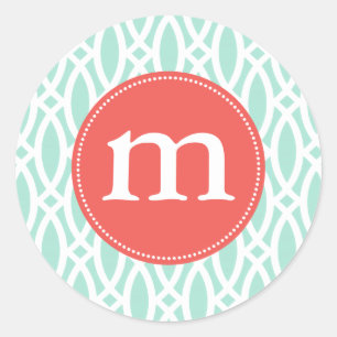 Elegante Aqua Blue Modern Trellis Personalisiert Runder Aufkleber