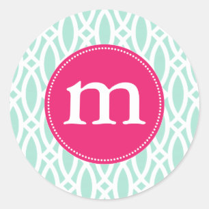 Elegante Aqua Blue Modern Trellis Personalisiert Runder Aufkleber
