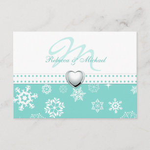 Elegante Aqua Blue und Snowflakes Hochzeit RSVP Karte