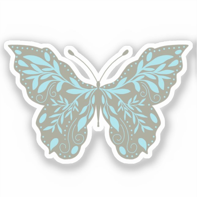 Elegante Aqua Botanischer Schmetterling Aufkleber (Vorderseite)