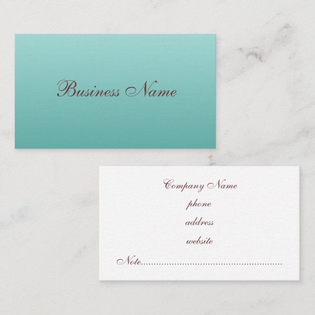 Elegante Aqua Business Card Visitenkarte (Vorne/Hinten)