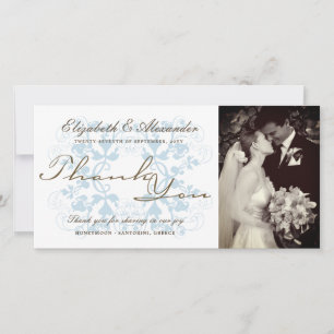 Elegante Aqua Floral Lace Romantisches Foto Hochze Dankeskarte