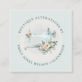 Elegante Aqua Gray Nähmaschine Blumenmatte Quadratische Visitenkarte