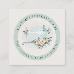 Elegante Aqua Gray Nähmaschine Blumenmatte Quadratische Visitenkarte