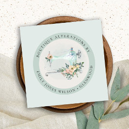 Elegante Aqua Gray Nähmaschine Floral Schneider Sq Quadratische Visitenkarte