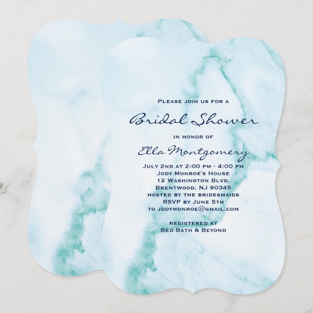 Elegante Aqua Marble Bridal Dusche Einladung (Vorne/Hinten)