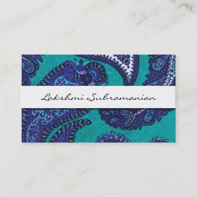 Elegante Aqua Paisley Berufliche Visitenkarten Visitenkarte (Vorderseite)