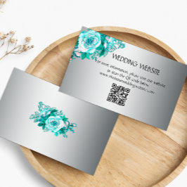 Elegante Aqua-Rose und die Website zur Silberhochz Begleitkarte