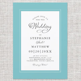 Elegante Aqua & White Wedding Moderne Kalligraphie Einladung
