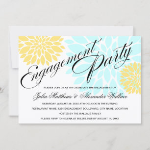 Elegante Aqua Yellow Floral Burst Engagement Party Einladung