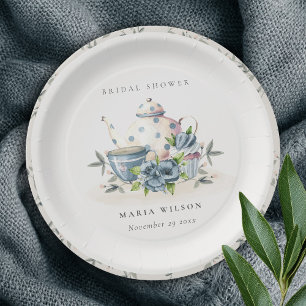 Elegante aquablau floral Teekanne Kaffeetasse Brau Pappteller