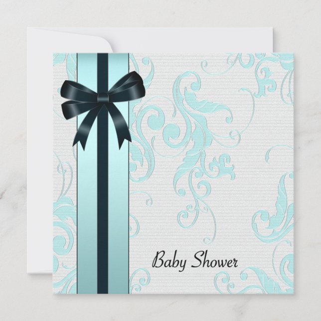 Elegante Aquamarin Blue Baby Dusche Einladung (Vorderseite)