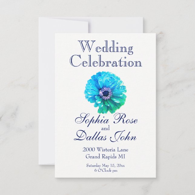 Elegante Aquamarin Blue Blues Blume Daisy Einladung (Vorderseite)