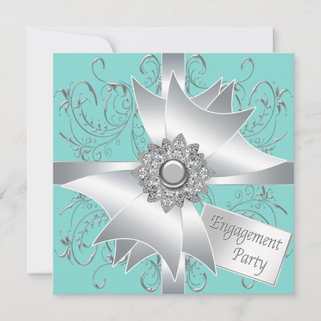 Elegante Aquamarin Blue Engagement Party Einladung (Vorderseite)