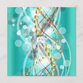 Elegante Aquamarin Blue Gold Diamond Geburtstagspa Einladung