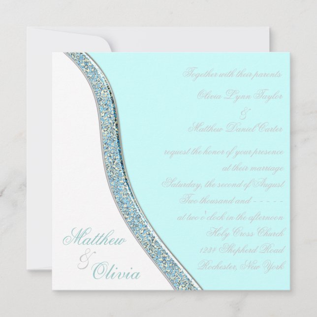 Elegante Aquamarin Blue Wedding Einladung (Vorderseite)