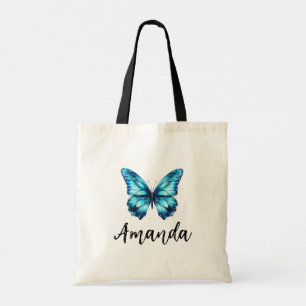 Elegante Aquamarin Butterfly Name Girly Tragetasche