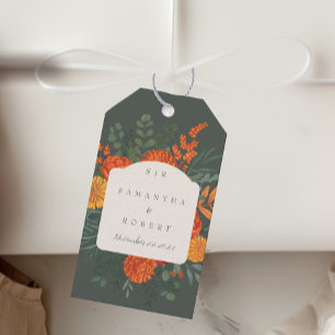 Elegante Aquamarin Fall Floral Monogram Wedding Geschenkanhänger