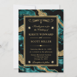 Elegante Aquamarin Foil and Gold Glitzer Agate Wed Einladung