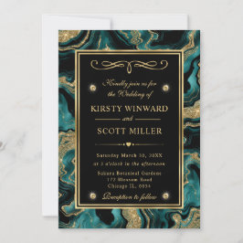 Elegante Aquamarin Foil and Gold Glitzer Agate Wed Einladung
