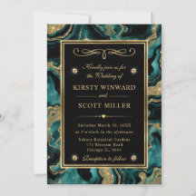 Elegante Aquamarin Foil and Gold Glitzer Agate Wed