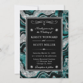 Elegante Aquamarin Foil & Silver Glitzer Agate Wed Einladung