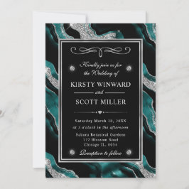 Elegante Aquamarin Foil & Silver Glitzer Agate Wed Einladung