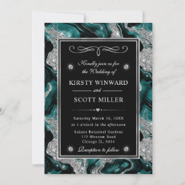 Elegante Aquamarin Foil & Silver Glitzer Agate Wed Einladung