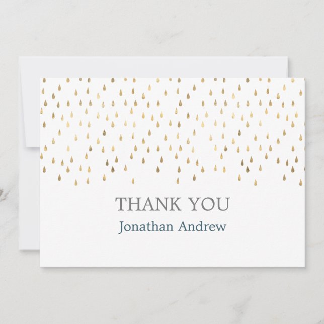 Elegante Aquamarin & Gold Raindrops Bar Mitzvah Dankeskarte (Vorderseite)