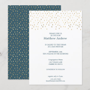 Elegante Aquamarin & Gold Raindrops Bat Mitzvah Einladung