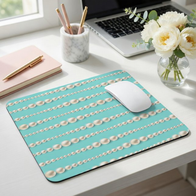 Elegante Aquamarin & Perlen Mousepad (Von Creator hochgeladen)