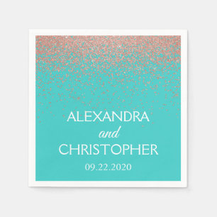 Elegante Aquamarin & Rose Gold Glitzer Confetti We Serviette