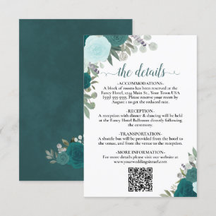 Elegante Aquamarin- und Aqua-Rose Hochzeitdetails  Begleitkarte