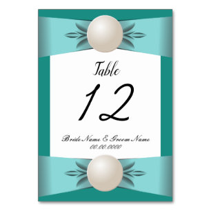 Elegante Aquamarin- und türkisfarbene Pearl Ribbon Tischnummer