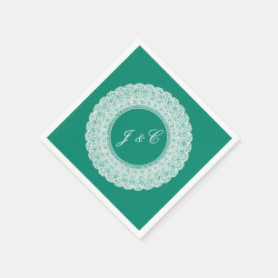 Elegante aquamarin-weiße Spitzencocktail-Serviette Serviette