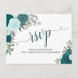 Elegante Aquamarine Aquarellfarben-Rose Hochzeit d Postkarte