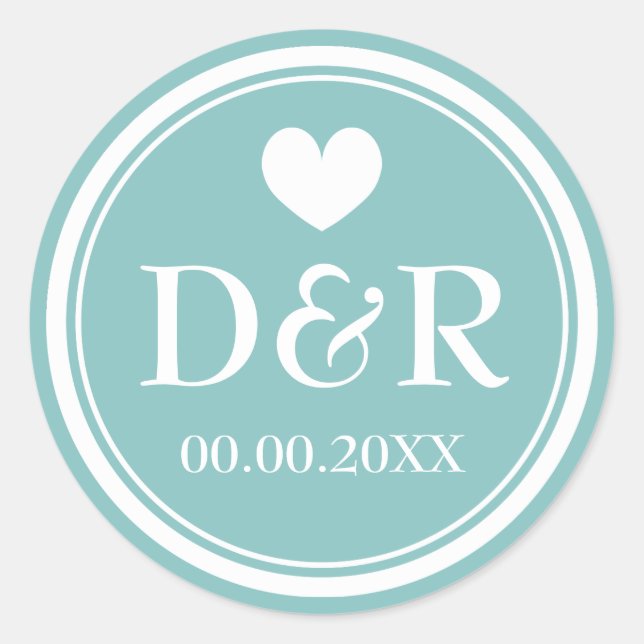 Elegante aquamarine Aufkleber mit mit Monogramm Ga (Vorderseite)